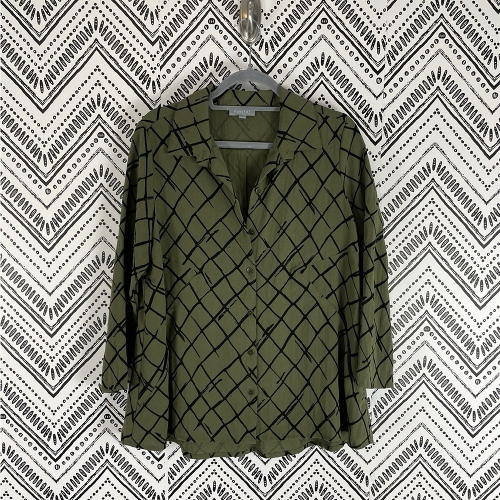 HABITAT | Olive Green Blouse with Black Grid Pattern